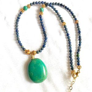 17" Artisan-Made Necklace: Sodalite, Turquoise, Gold Filigree